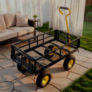 Sunvega Garden Cart with Inflatable Tires and Spacious Bed for Yard Work