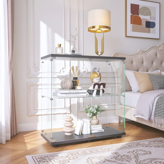 Sunvega Two-Door Glass Display Cabinet with 2 Shelves for Living Room Bedroom Office