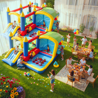 Sunvega 7 in 1 Inflatable Bounce House with Ball Pit and Obstacles for Kids
