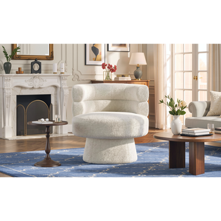 Sunvega Cream White Boucle Upholstered 360-Degree Swivel Accent Chair for Living Room