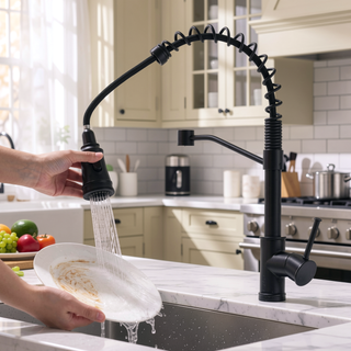 Sunvega Single Handle Pull Out Kitchen Faucet in Black Stainless Steel