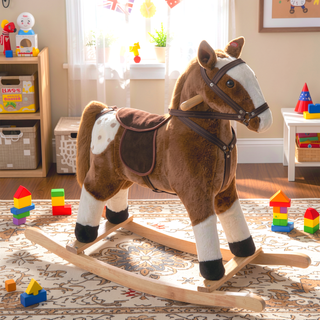 Sunvega ASTM-F963 Certified Spring Rocking Horse with Plush Fabric and Animal Sounds