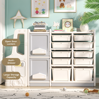 Sunvega Kids Toy Storage Cabinet with Wheels and Removable Bins