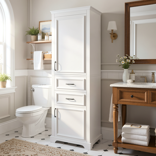 Sunvega Modern White Bathroom Vanity with Damping Hinges and Adjustable Shelves