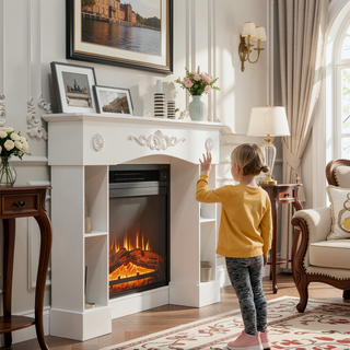 Sunvega Freestanding Fireplace Mantel with Baroque Design and Storage Columns