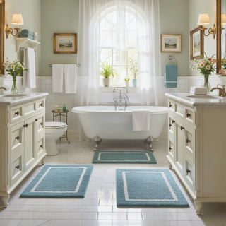 Sunvega Reversible High Pile Tufted Microfiber Bath Rug with Geometric Square and Stripes
