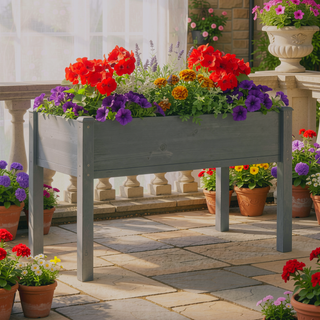 Sunvega Natural Solid Wood Raised Garden Bed with Legs for Outdoor Plants Flowers Fruits Vegetable Herb Growing