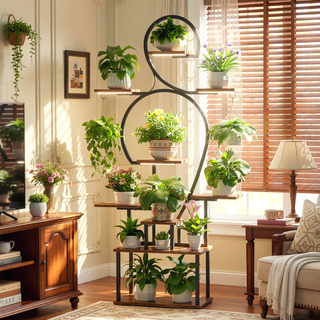 Sunvega 9 Tiered 63 Inch Tall Indoor Plant Stand with Grow Light for Multiple Plants