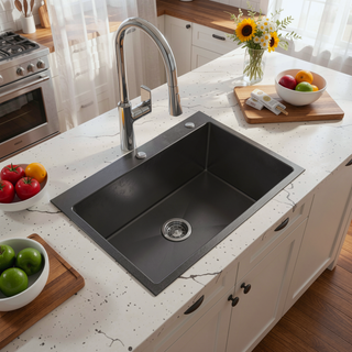 Sunvega 32x19 Inch Overmount Single Bowl Kitchen Sink in Brushed Nickel