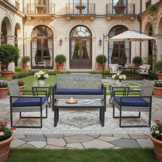 Sunvega Modern Outdoor Patio Furniture Set with Acacia Wood Table and PE Rattan