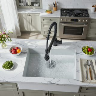 Sunvega Single Handle Pull Down Sprayer Kitchen Faucet with Spring Neck Matte Black