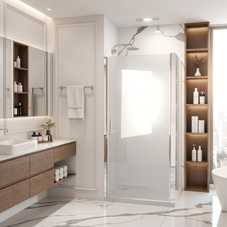 Sunvega 24x72 Inch Brushed Nickel Pivot Shower Door with Half Frame