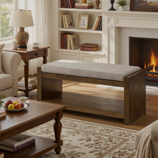 Sunvega Modern Accent Bench with Removable Cushion and Lower Storage Shelf