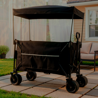 Sunvega Collapsible Wagon with Canopy 480Lbs Capacity 7" All-Terrain Wheels and Mosquito Net