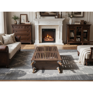Sunvega Walnut Farmhouse Buffet Cabinet with Louvered Doors and Adjustable Shelves