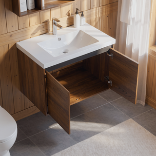 Sunvega 30 Inch Brown Bathroom Vanity with Resin Countertop Sink and 2 Doors