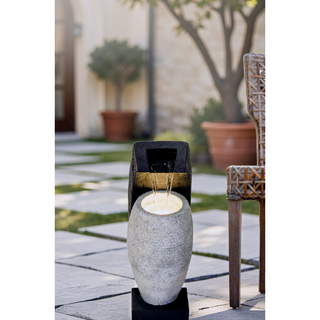 Sunvega Black and White Water Fountain with Vase Design Light and Pump