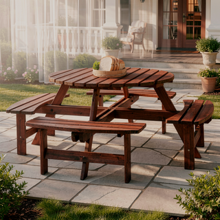 Sunvega Fir Wood Picnic Table with 2 Benches 75 Inch Dining Surface 2220lb Capacity