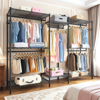 Sunvega Heavy Duty Freestanding Clothes Rack with 6 Adjustable Wire Shelves and 3 Rails
