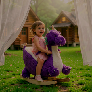 Sunvega ASTM-F963 Certified Spring Rocking Horse with Plush Fabric and Animal Sounds