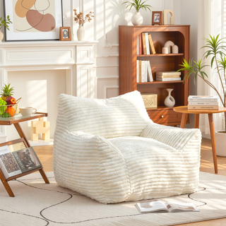 Sunvega Oversized Comfy Beige Bean Bag Chair with Supportive Armrests for Living Room