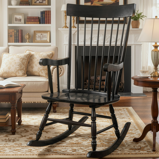 Sunvega Traditional Black Spindle Back Rocking Chair with Classic Design