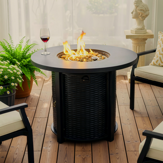 Sunvega 30-Inch Round Propane Fire Pit Table with 50000 BTU Heat for Patio