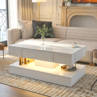 Sunvega Modern Swivel Square Coffee Table with Rotatable Top and Two Drawers