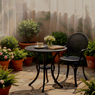 Sunvega Traditional Cast Aluminum Dining Chairs with Floral Accents and Scroll Design Set of 2