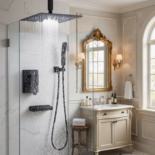 Sunvega Matte Black Wall Mount Shower System with High Pressure Rain and Handheld