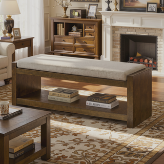 Sunvega Modern Accent Bench with Removable Cushion and Lower Storage Shelf