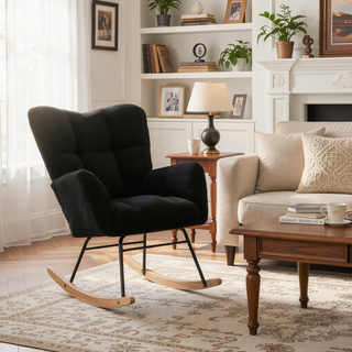 Sunvega Teddy Fabric Rocking Chair with Adjustable Footrest for Living Room