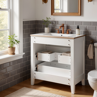 Sunvega 30 Inch Freestanding Bathroom Vanity with Ceramic Sink and 3 Drawers