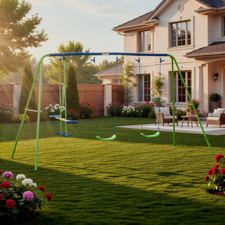Sunvega Metal A-Frame Swing Set with Two Seats and Glider for Backyard Playground