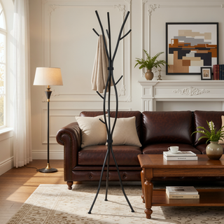 Sunvega Freestanding Black Metal Coat Rack with 11 Hooks for Entryway and Bedroom