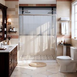 Sunvega 60x62 Inch Adjustable Sliding Shower Door with Tempered Glass and Black Frame