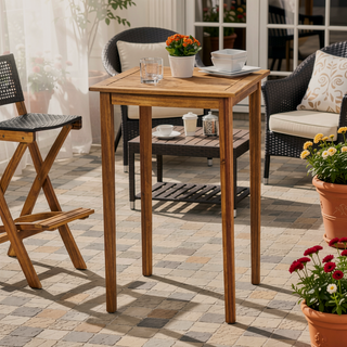 Sunvega Acacia Wood Square Bar Table with Minimalist Design and Dark Gray Finish