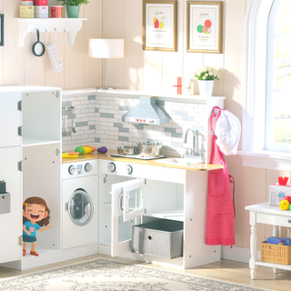 Sunvega Large Wooden Corner Play Kitchen Set with Sound Effects and Tons of Countertop Space