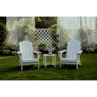 Sunvega Folding Adirondack Chair Set with Wood Texture and Side Table in Navy Blue