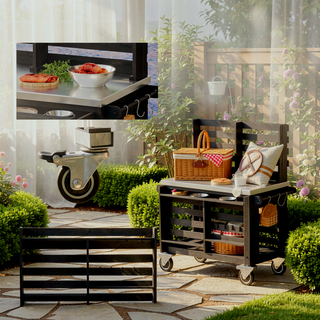 Sunvega Fir Wood Outdoor Potting Bench with Stainless Steel Top and Lockable Wheels