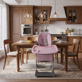 Sunvega Adjustable Baby High Chair with Safety Belt Lockable Wheels for Home Dining