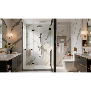 Sunvega Tempered Glass Sliding Shower Door with Aluminum Frame and Stainless Steel Handle