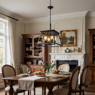 Sunvega Adjustable 4-Light Farmhouse Chandelier for Dining Room Oak