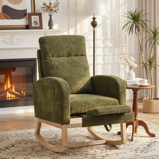 Sunvega Modern Upholstered Nursery Glider Rocking Chair with High Backrest and Side Pocket