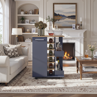 Sunvega Modern Bar Cabinet with Double Side Shelves and Six Central Compartments