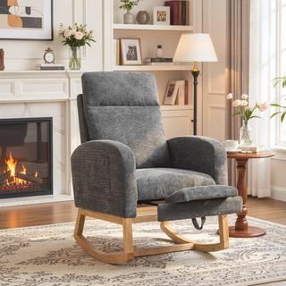Sunvega Modern Upholstered Nursery Glider Rocking Chair with High Backrest and Side Pocket