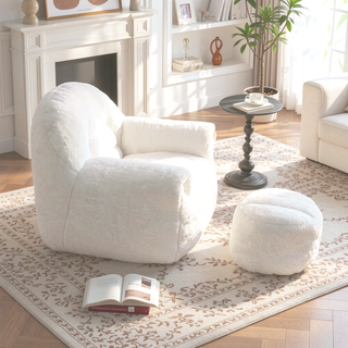Sunvega Faux Fur Bean Bag Sofa Chair with Back Support and Footstool for Adults
