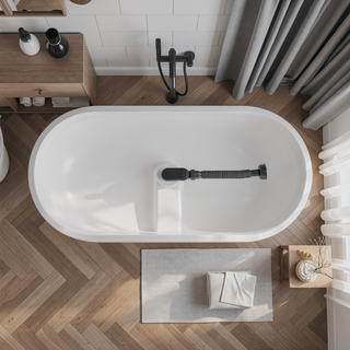Sunvega Matte White Freestanding Solid Surface Soaking Bathtub for Bathroom