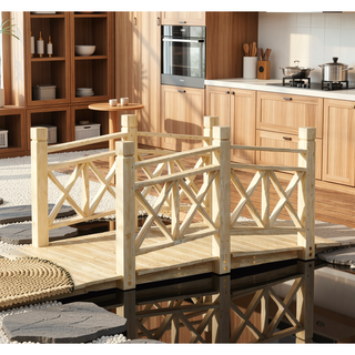 Sunvega Classic Wooden Garden Bridge with Handrails for Backyard Ponds and Streams