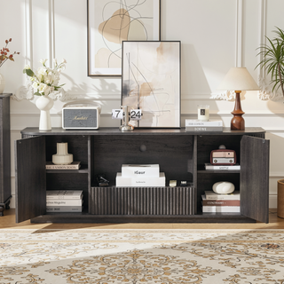 Sunvega Modern Wavy TV Stand Rounded Corner Cabinet for Living Room Storage